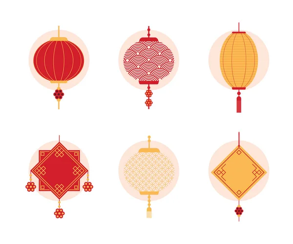 Chinese ornaments icons — Stock Vector