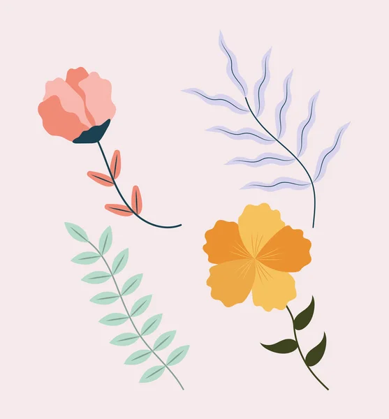 Schattige bloemen iconen — Stockvector