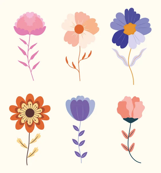 Beautiful flowers icons — Stock Vector