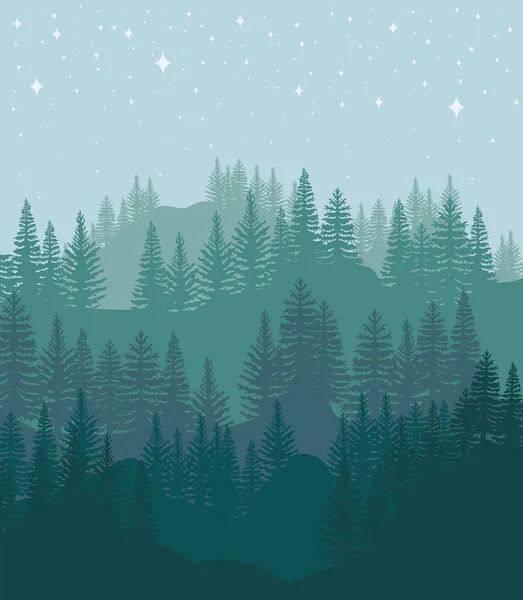 Forêt et étoiles — Image vectorielle