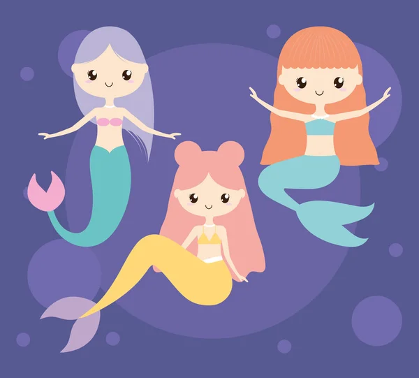 Drei schöne Meerjungfrauen — Stockvektor