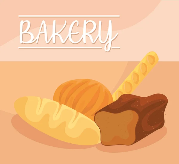 Bakery lettering and breads — Stock Vector