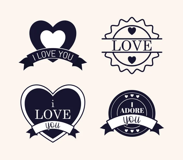 四枚爱情邮票 — 图库矢量图片