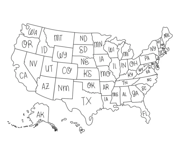 EUA mapa e estados — Vetor de Stock