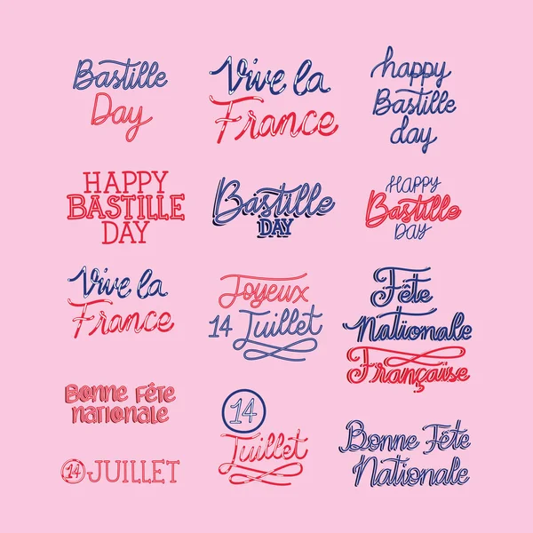 Bastille day phrases bundle — Stock Vector