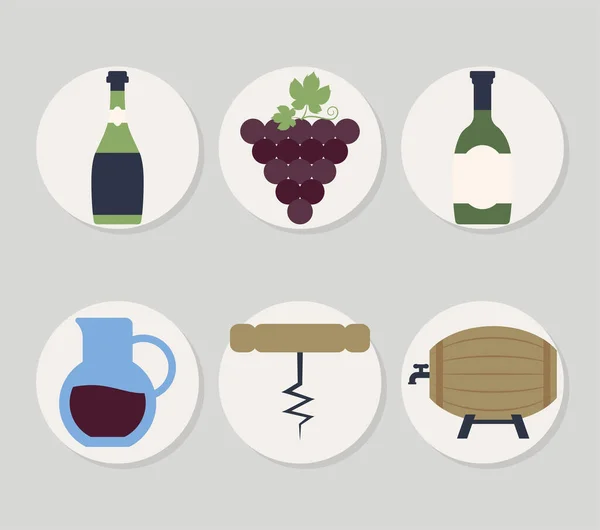 Seis iconos de vino — Vector de stock