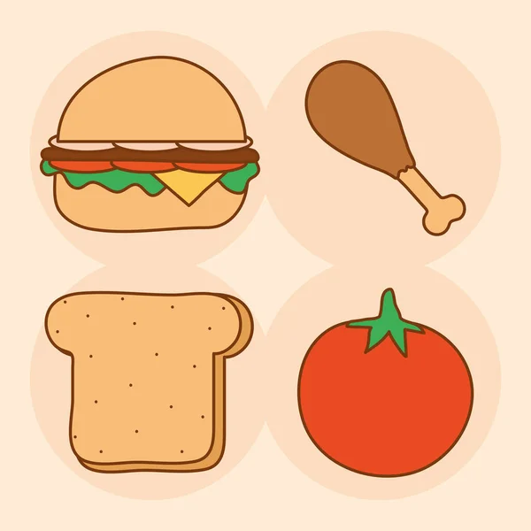 Cztery produkty spożywcze doodle — Wektor stockowy