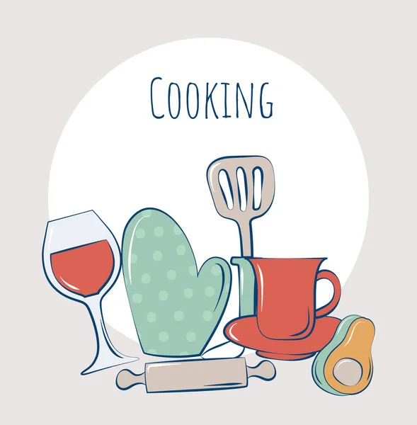 Ilustración de artículos de cocina — Vector de stock