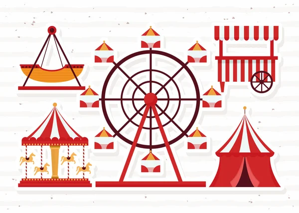 Fair attractions and tent — Stock Vector