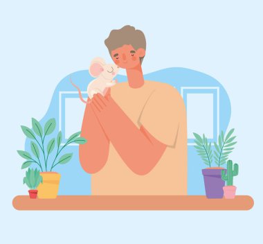 Adam fareye sarılıyor.