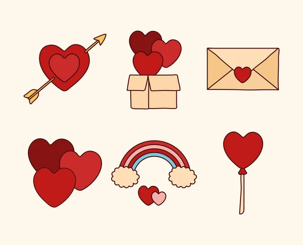 Seis iconos de amor — Archivo Imágenes Vectoriales