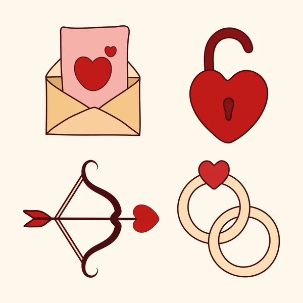 Quatro ícones de amor — Vetor de Stock