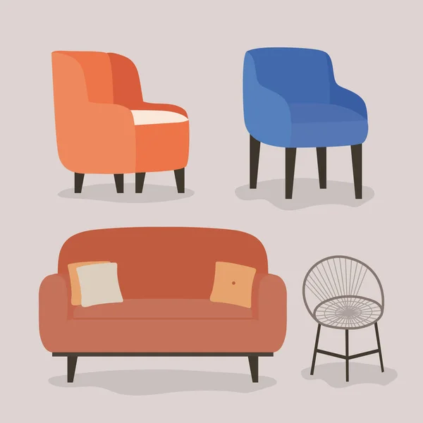 Cuatro muebles cómodos — Vector de stock