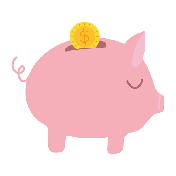 Cerdito con moneda — Vector de stock