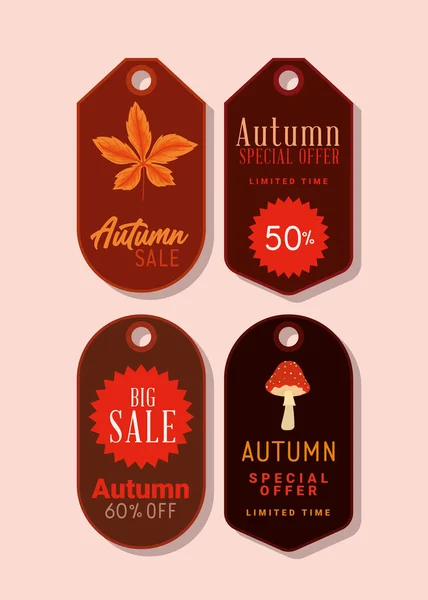 Quatre étiquettes de vente d'automne — Image vectorielle