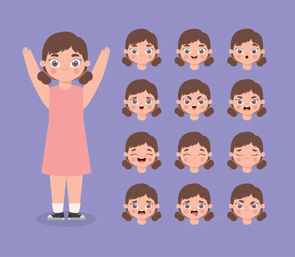 Twelve young girl expressions — Stockvector