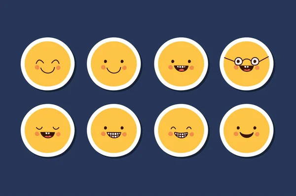 Oito rostos sorridentes — Vetor de Stock
