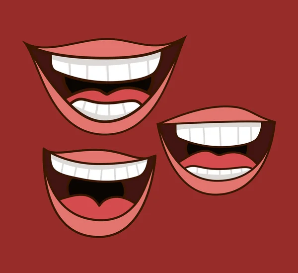 Tres sonriente boca — Vector de stock