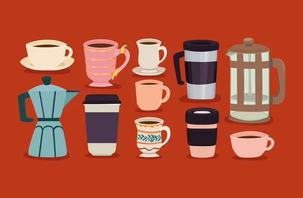 Ten coffee cups — Vetor de Stock