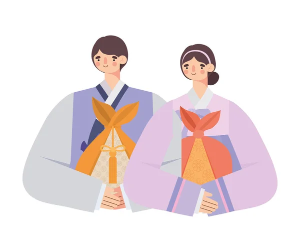 Korean couple illustration - Stok Vektor