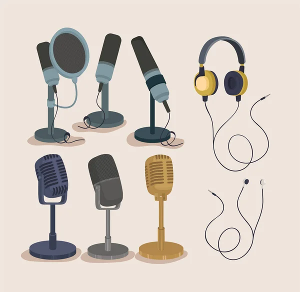 Huit éléments de podcast — Image vectorielle