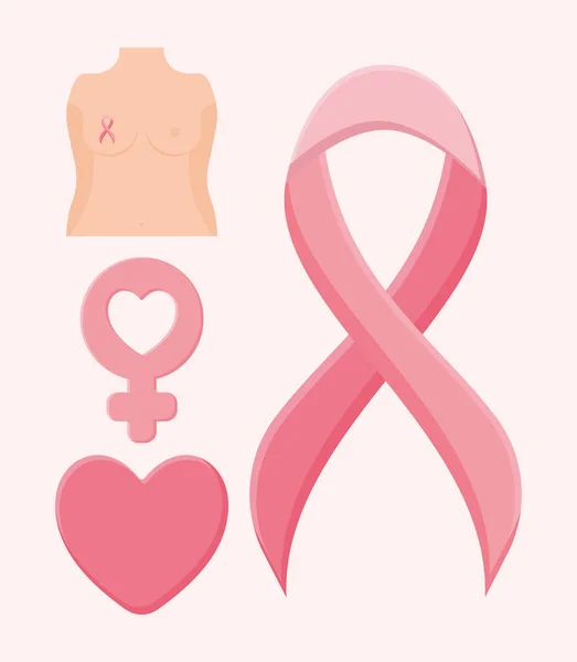 Four cancer breast items — Stock Vector