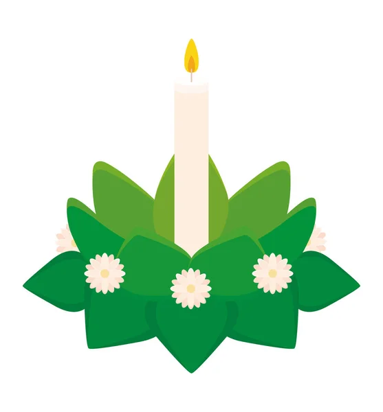 Candle with leaves decoration — Stock Vector