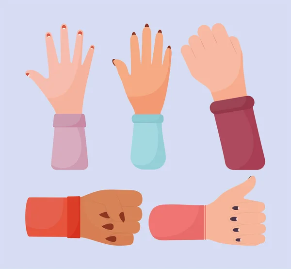 Five women hands — Stock Vector