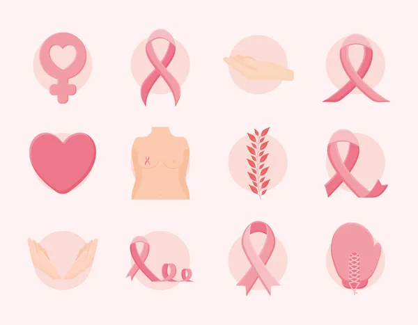 Cuatro artículos de cáncer de mama — Vector de stock