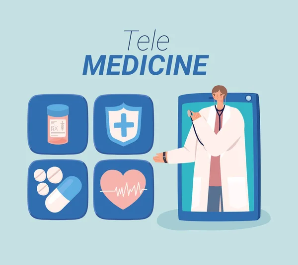 Cartello dei medicinali per telecomunicazioni — Vettoriale Stock