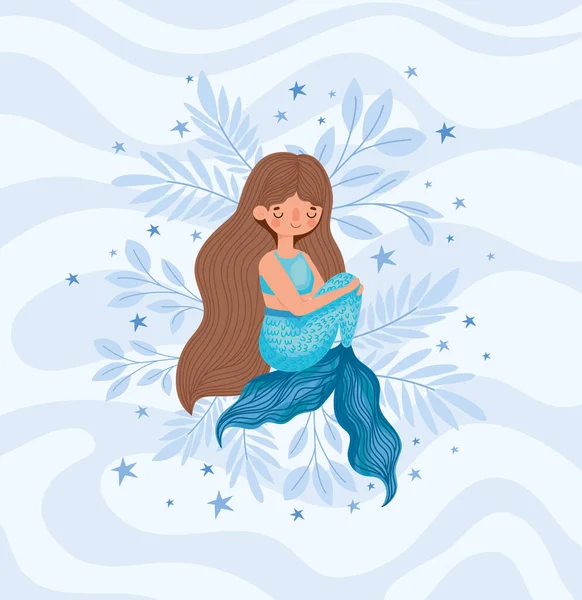 Güzel mavi deniz kızı — Stok Vektör