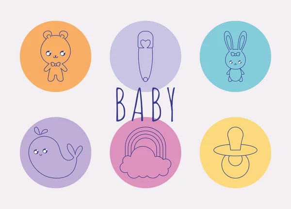 Zes baby items — Stockvector