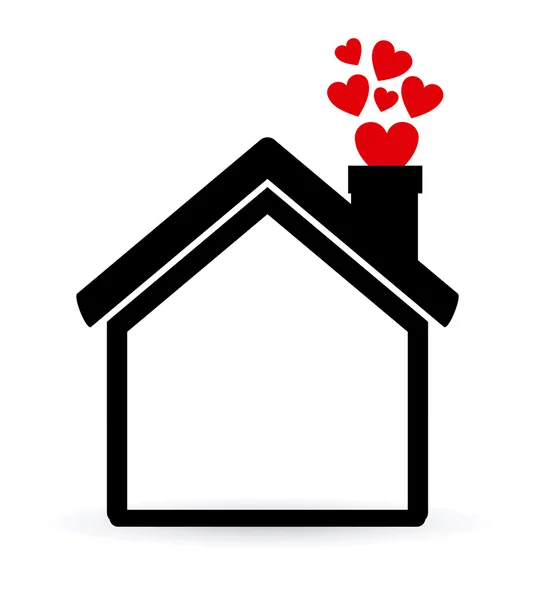 Casa silueta negro con chimenea y corazones — Archivo Imágenes