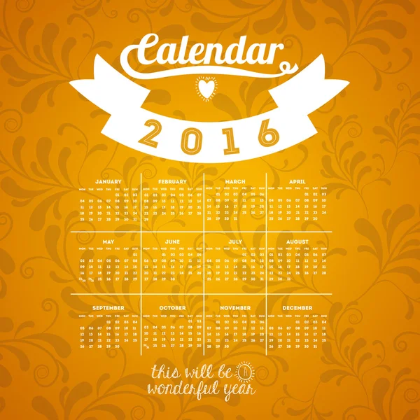 Kalendarz roku 2016 — Wektor stockowy