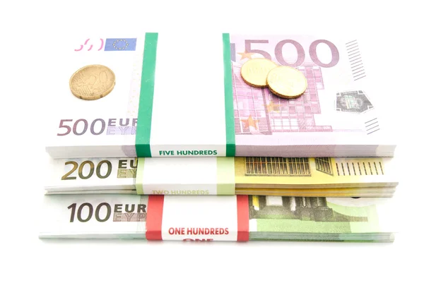 Pacotes de diferentes notas de euro — Fotografia de Stock