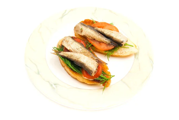Hamsi plaka üzerinde sandviçle çifti — Stok fotoğraf