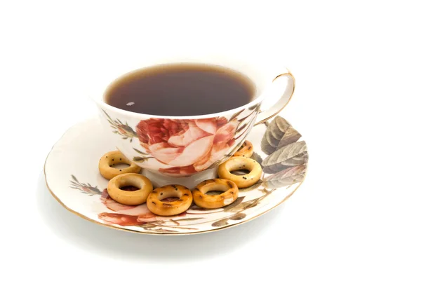 Tazza di tè e alcuni bagel — Foto Stock