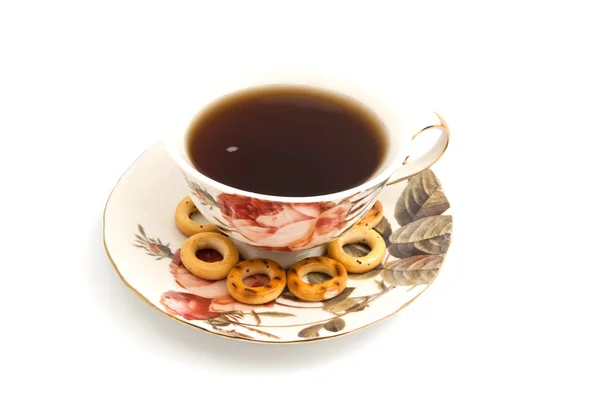 Bir fincan çay ve simit — Stok fotoğraf