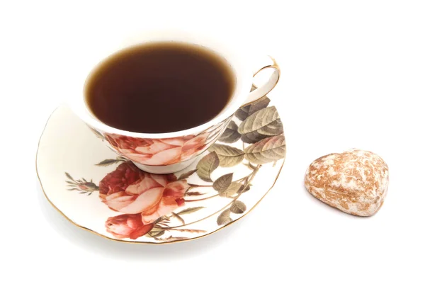 Taza de té y sabroso pan de jengibre — Foto de Stock