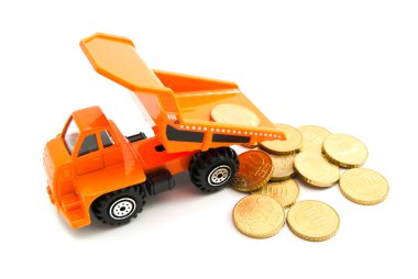 Turuncu kamyon ve euro para