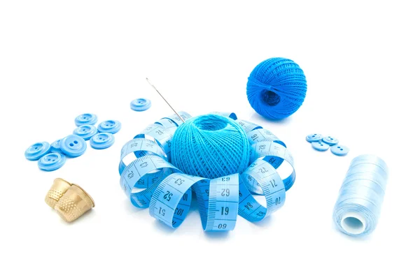 Different items for needlework on white — Stock Photo, Image