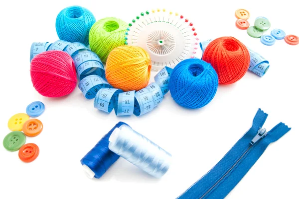 Blue zipper and other items for needlework — Stock Photo, Image