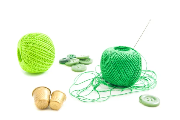 糸、指ぬき、緑ボタン — ストック写真