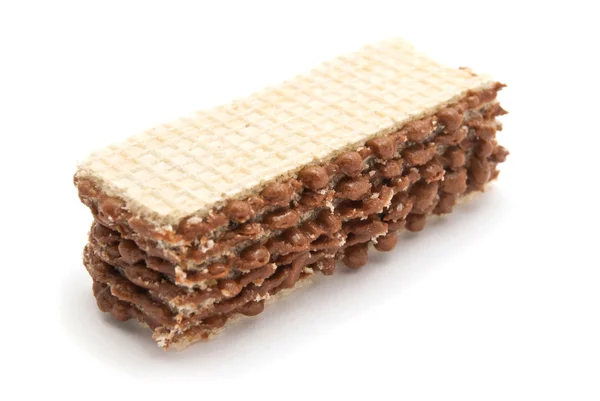 Läckra wafer med choklad på vit — Stockfoto