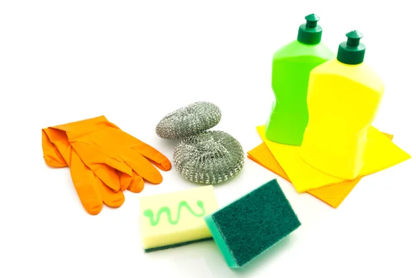 Sponges, gloves and bottles — Stock Photo, Image