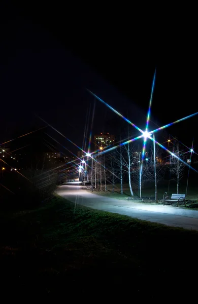 Banco no parque na noite de verão — Fotografia de Stock