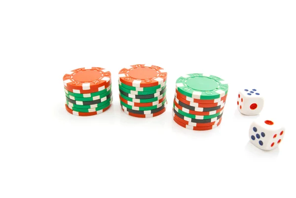 Stacks of chips and dice — Stock Photo, Image