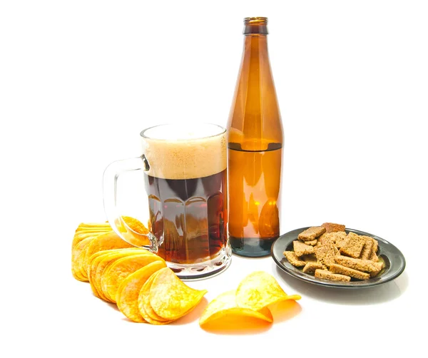 Beer and a variety of snacks closeup — Stock Photo, Image