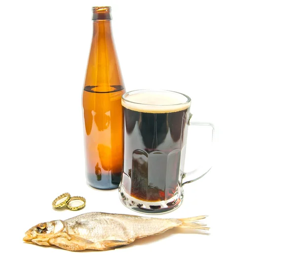 Dark beer and salty stockfish — Stock Photo, Image