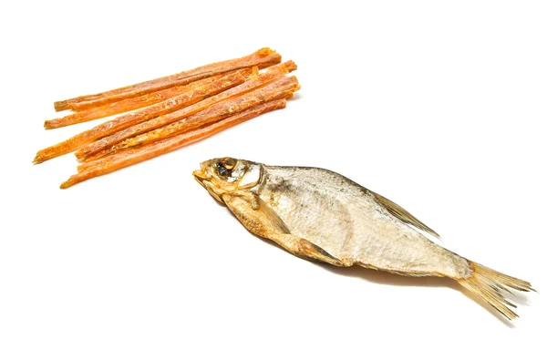 Välsmakande fisk strips och torrfisk — Stockfoto